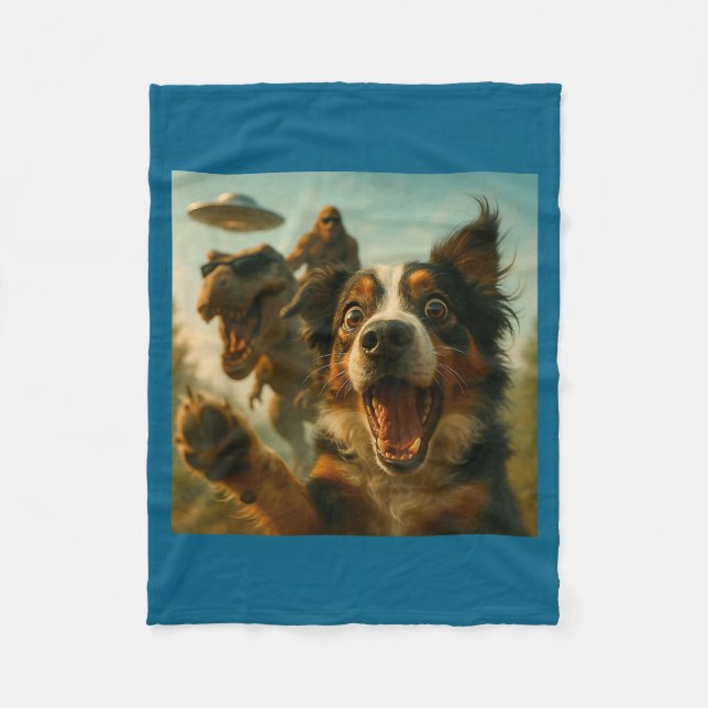 Cobertor De Velo Shocked Australian Shepherd Dog T-rex Bigfoot Ufo  (Frente)