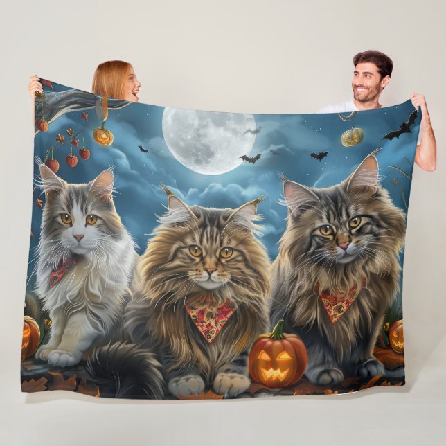 Cobertor De Velo Siberian Cat Halloween Spooky (In Situ)