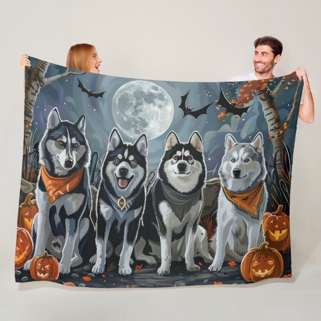 Cobertor De Velo Siberian Husky Halloween Assustador  (In Situ)
