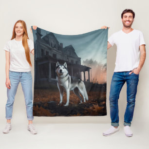 Cobertor De Velo Siberian Husky Halloween Assustador