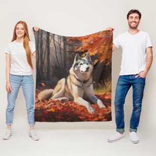 Cobertor De Velo Siberian Husky no Outono Folhas Caindo Inspiração