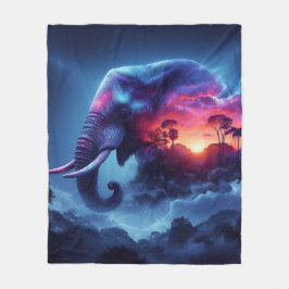 Cobertor De Velo Silhueta de Elefante Mesclada com Pôr do Sol Vibra