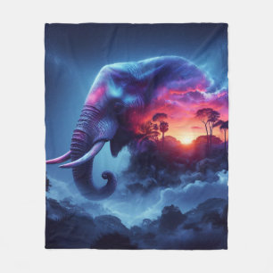 Cobertor De Velo Silhueta de Elefante Mesclada com Pôr do Sol Vibra
