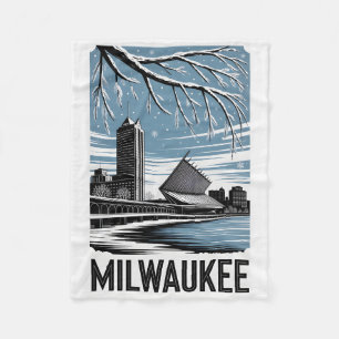 Cobertor De Velo Silhueta de Milwaukee Preto e Branco em Xilogravur