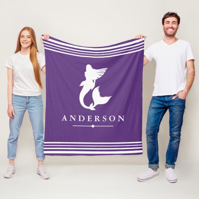 Cobertor De Velo Silhueta de Sereia Trendy e Stripes Brancas (In Situ)