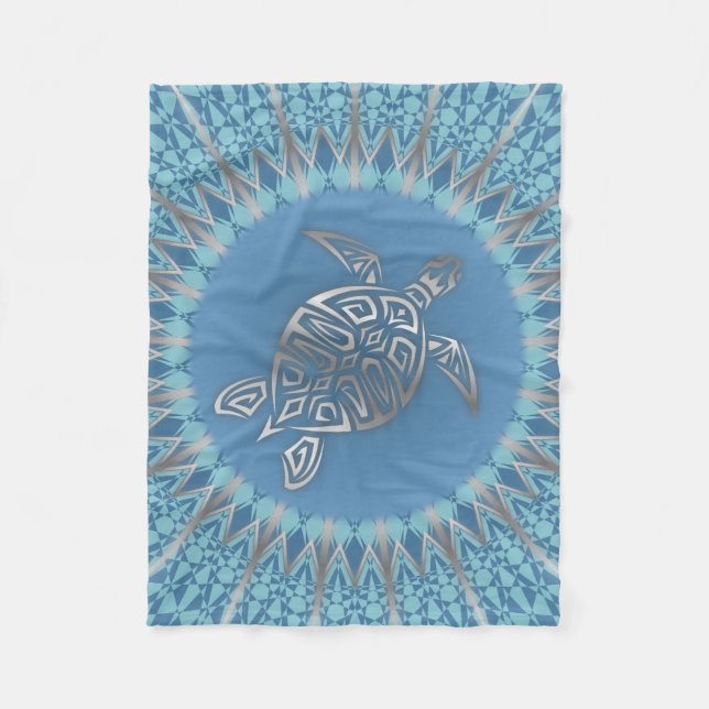 Cobertor De Velo Silver Blue Turtle Mandala (Frente)