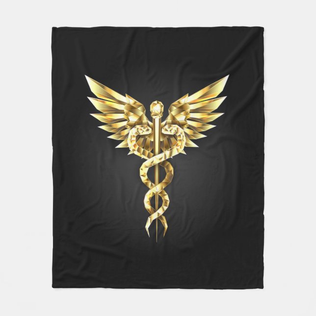 Cobertor De Velo Símbolo Poligonal Dourado Caduceus (Frente)