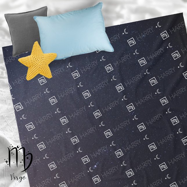 Cobertor De Velo Símbolo Virgo Zodiac Nome Constelação Astrologia (Virgo Zodiac Sign Symbol Personalized Repeating Name Seamless Pattern Starry Night Sky Moon Blanket)