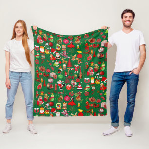 Cobertor De Velo Símbolos coloridos Elementos de Natal Verde de inv