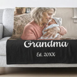 Cobertor De Velo Simple Script Grandma Est.Photo Year Black
