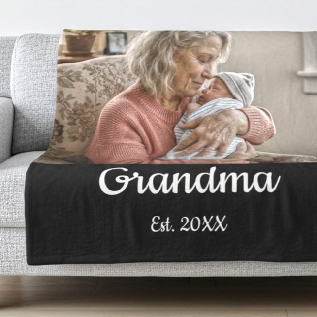 Cobertor De Velo Simple Script Grandma Est.Photo Year Black (Criador carregado)