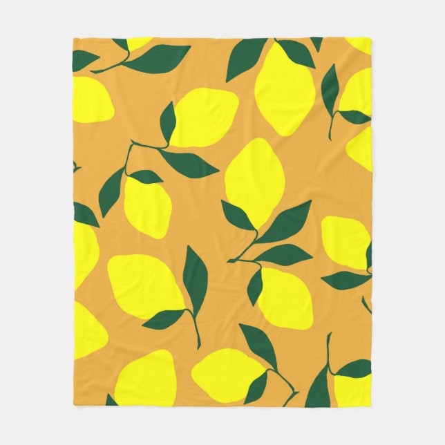 Cobertor De Velo Simples padrão de limão, fundo laranja. (Frente)