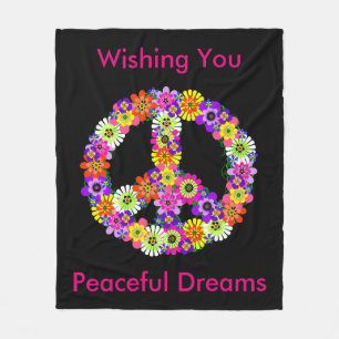 Cobertor De Velo Sinal de Paz Floral em Sonhos Pacíficos Negros