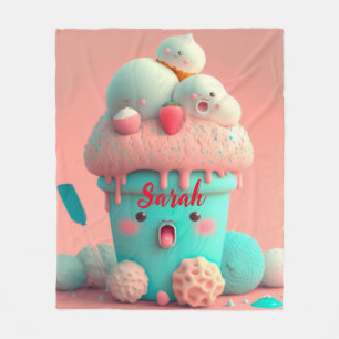 Cobertor De Velo Sinal de porta de sorvete rosa-rosa com xícara