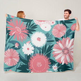 Cobertor De Velo Sinfonia Floral branca e rosa vibrante