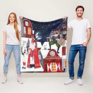 Cobertor De Velo Sinterklaas e Piet nos telhados de Amesterdã