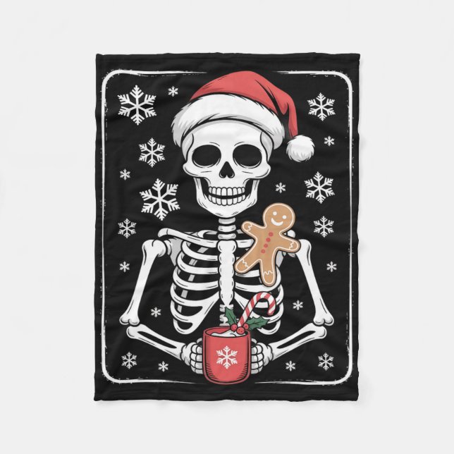 Cobertor De Velo Skeleton Bebendo Café Natal Natal (Frente)