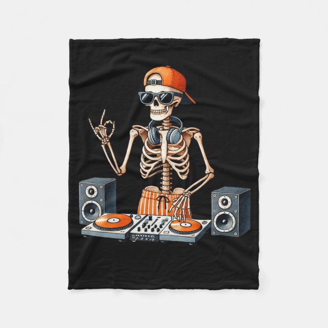 Cobertor De Velo Skeleton Dj Halloween Costume Turntable Music Funn (Frente)