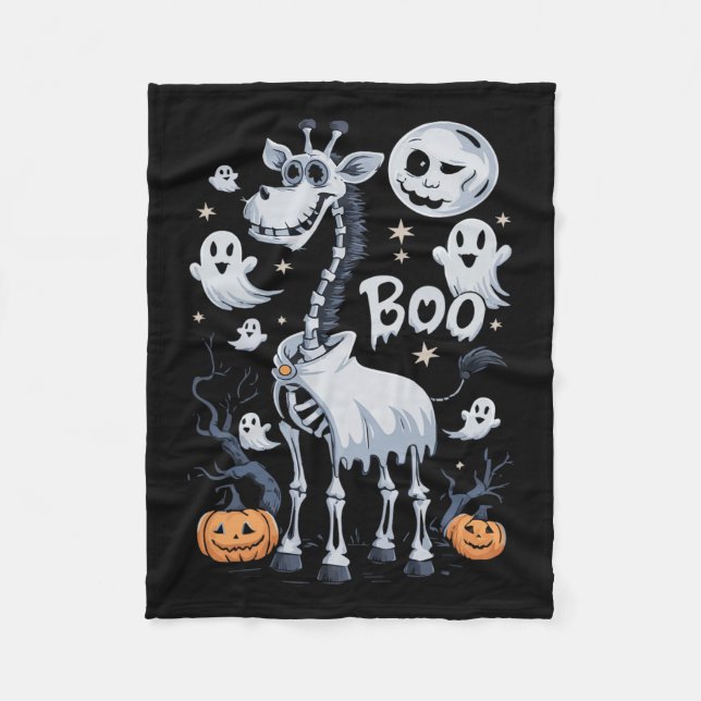 Cobertor De Velo Skeleton Girafa Em Fantasmas Halloween (Frente)