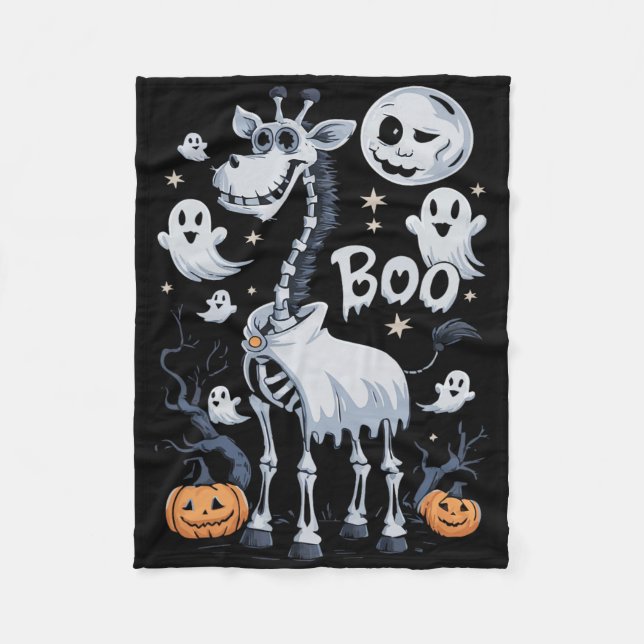 Cobertor De Velo Skeleton Giraffe Em Fantasmas No Halloween (Frente)