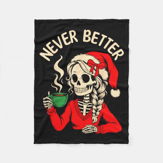 Cobertor De Velo Skeleton Girl Santa Drinking Coffee Xmas Funny Sku (Frente)
