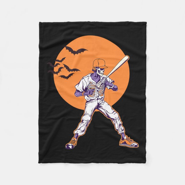 Cobertor De Velo Skeleton Halloween Men Meninos Baseball Halloween (Frente)