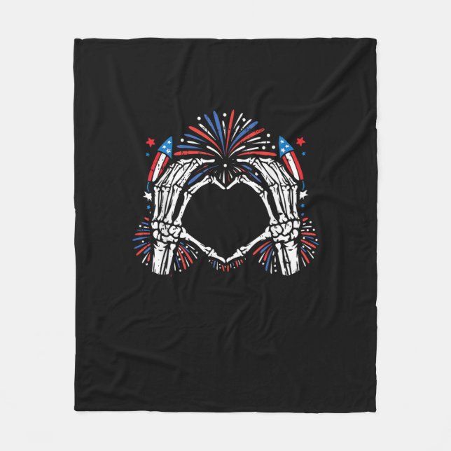 Cobertor De Velo Skeleton Hand Heart EUA Patriotic American (Frente)