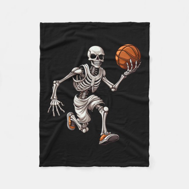 Cobertor De Velo Skeleton jogando basquete Halloween Skull (Frente)