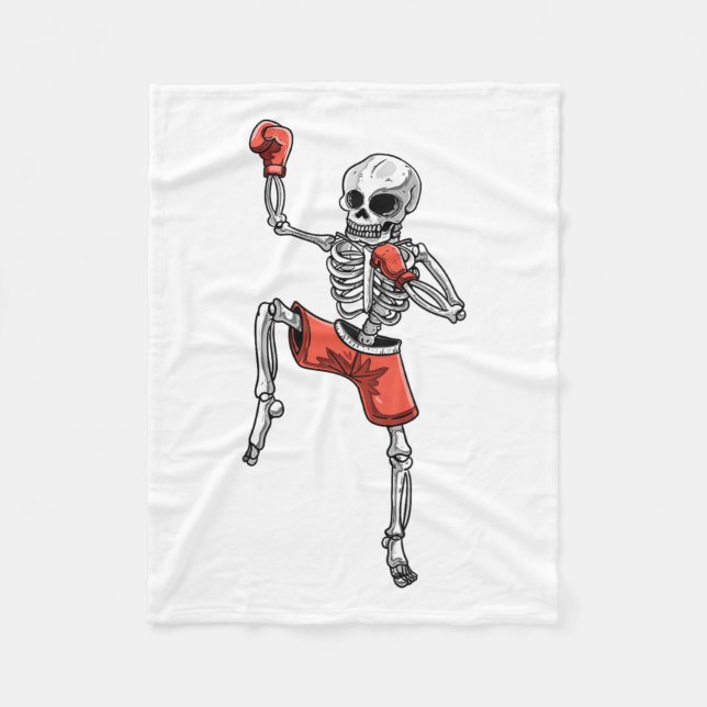 Cobertor De Velo Skeleton Muay Thai Halloween Kickboxing Mma Fighte (Frente)