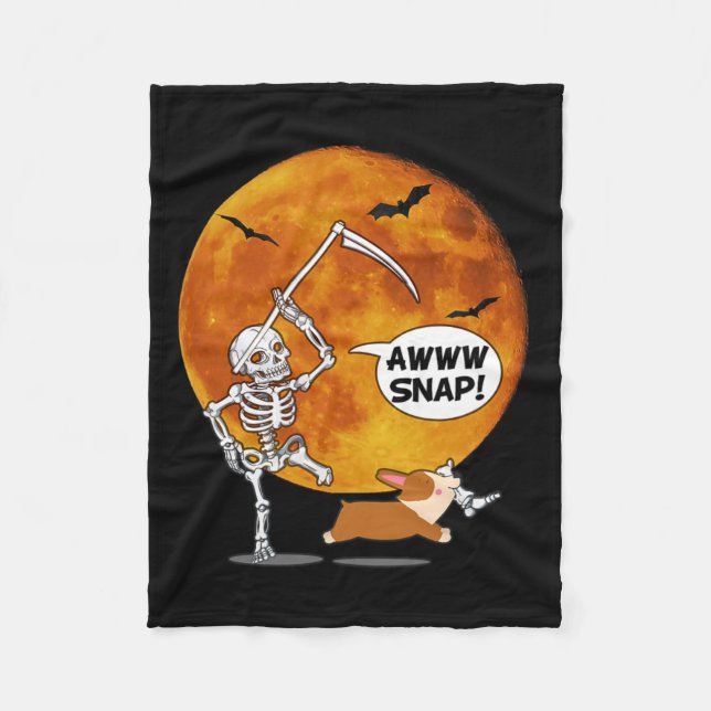 Cobertor De Velo Skeleton Quebrou Perna Halloween Corgi Reaper Scyt (Frente)