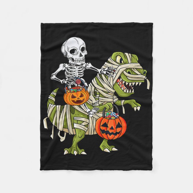 Cobertor De Velo Skeleton Riding Mummy Dinosaur T Rex Halloween (Frente)