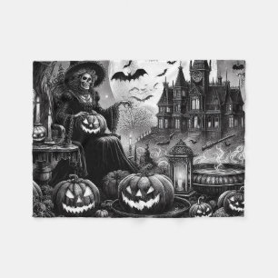 Cobertor De Velo Skeleton Witch Pumpkin