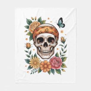 Cobertor De Velo Skull Floral Halloween Spooky