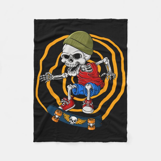 Cobertor De Velo Skull Skeleton Recreational Activity Skater Skateb (Frente)