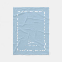 Cobertor De Velo Sky Blue Wavy Border Monogrammed