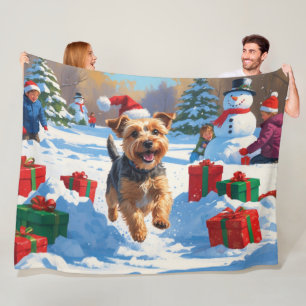 Cobertor De Velo Skye Terrier correndo em neve com chapéu de Natal