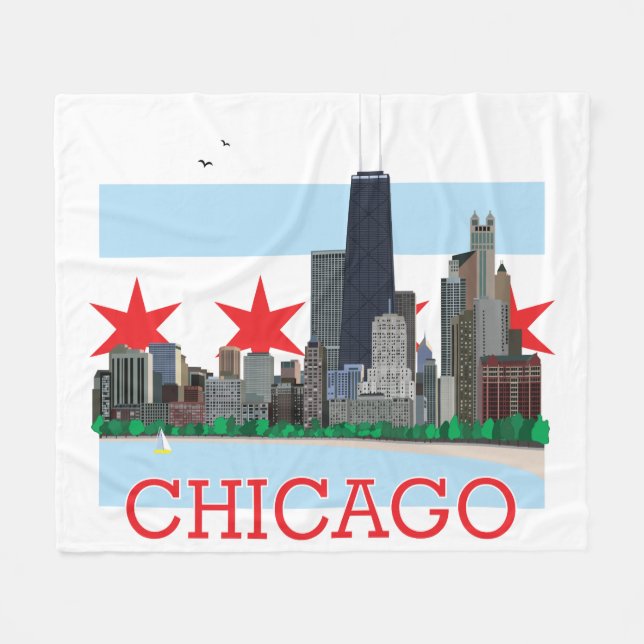 Cobertor De Velo Skyline de Chicago e bandeira da cidade (Frente (Horizontal))