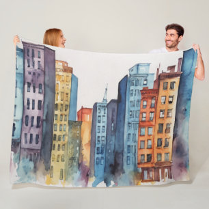 Cobertor De Velo Skyscape Urbano Pintado por Aquarelas