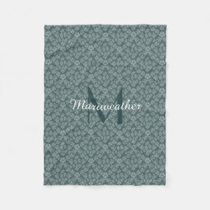 Cobertor De Velo Slate Teal Floral Damask Fleece Blanket
