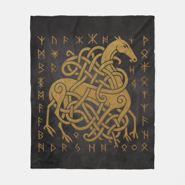 Cobertor De Velo Sleipnir, Cavalo Nórdico Dourado com Símbolo de Ru (Frente)