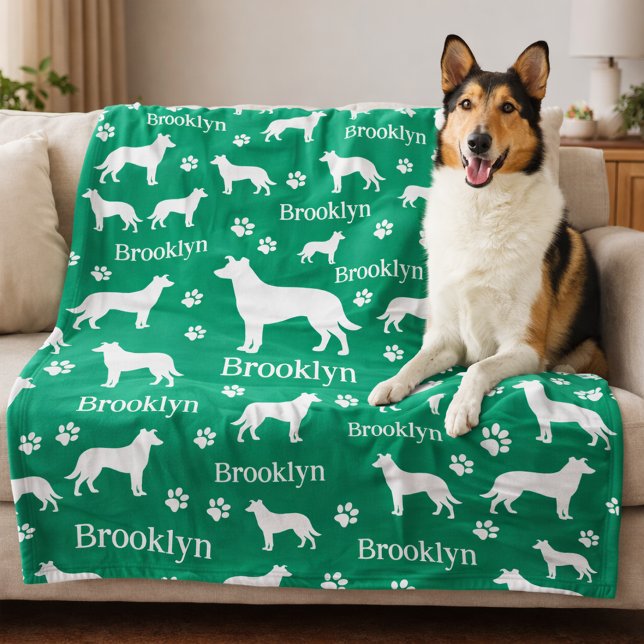 Cobertor De Velo Smooth Collie Personalized Dog Blanket (Collie - smooth hair personalized blanket with collie name and favorite color. Green shown here.)