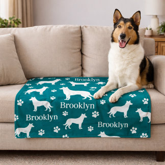 Cobertor De Velo Smooth Collie Personalized Dog Blanket Deep Teal