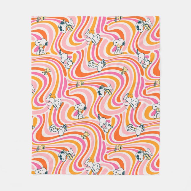 Cobertor De Velo Snoopy & Woodstock Groovy Vibes Padrão Laranja (Frente)