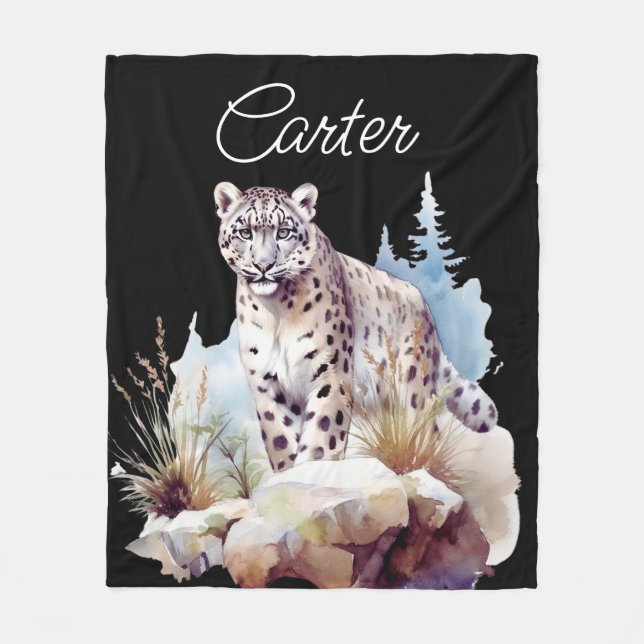 Cobertor De Velo Snow Leopard Winter Mountain Personalizada (Frente)