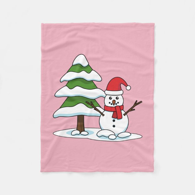 Cobertor De Velo Snowman com Snowy Pine Tree (Frente)