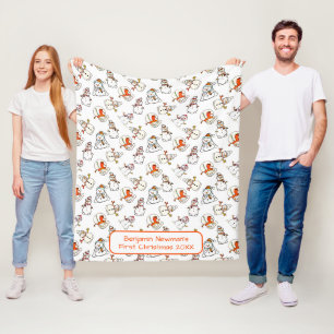 Cobertor De Velo Snowman Pattern Nome Branco de Natal para Menino