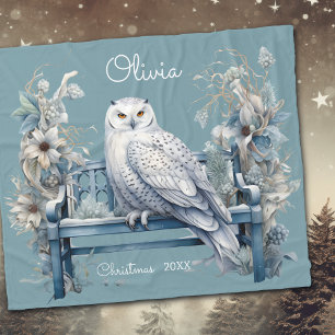 Cobertor De Velo Snowy Owl Winter Christmas Personalizado