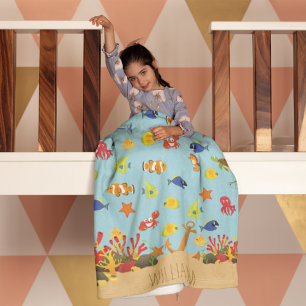 Cobertor De Velo Sob o Mar Oceano Peixes e Nome de Criança de Âncor