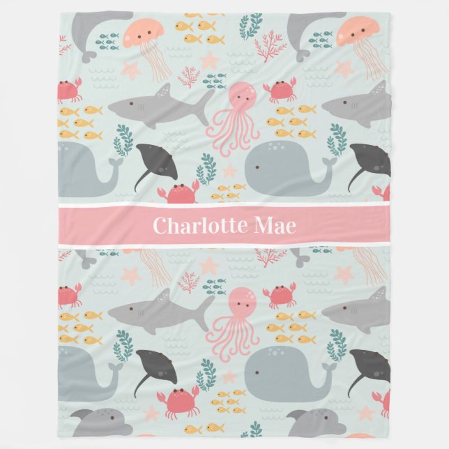 Cobertor De Velo Sob O Padrão De Amigos Do Mar (Frente)