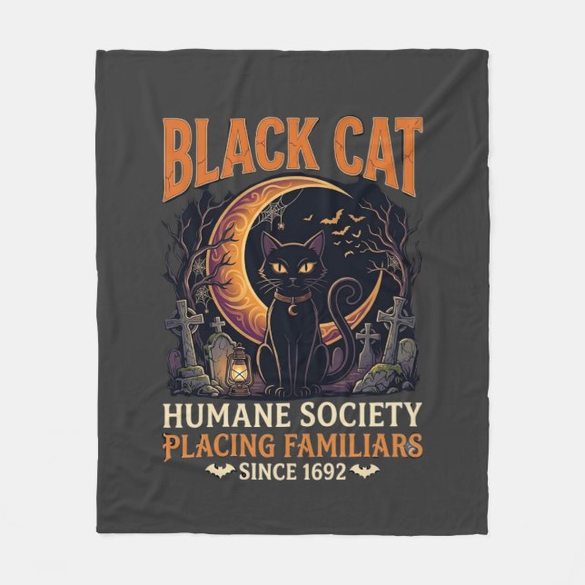 Cobertor De Velo Sociedade Humana Black Cat Halloween Crescente Lua (Frente)